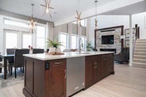 Kitchen island with stainless steel appliances