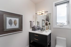 powder room, custom cabinetry, matte black faucet